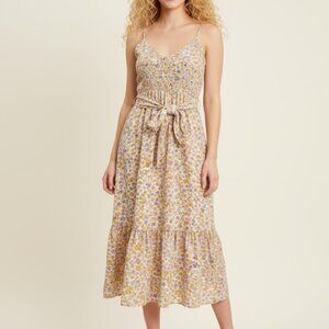 Ultra Flirt floral Long Midi Dress Straps Size Medium Ruching back layed